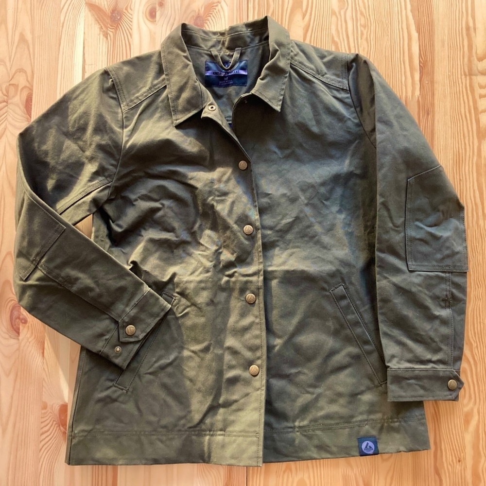 American Giant Army Green Canvas Mechanic's Jacket Chore Snap Closure Medium